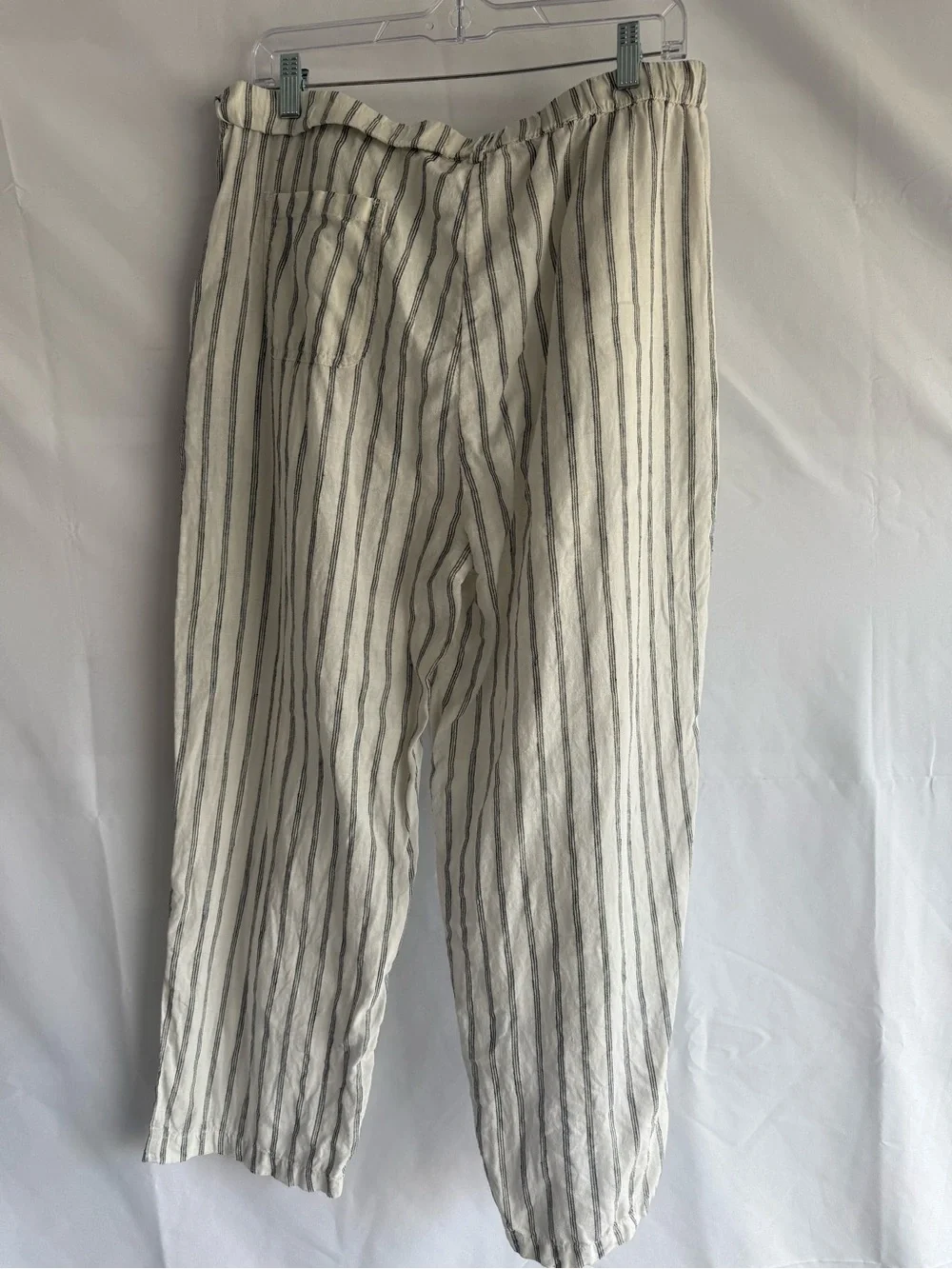Quince 100% European Linen Striped Pull-On Pants Cream Black Size L